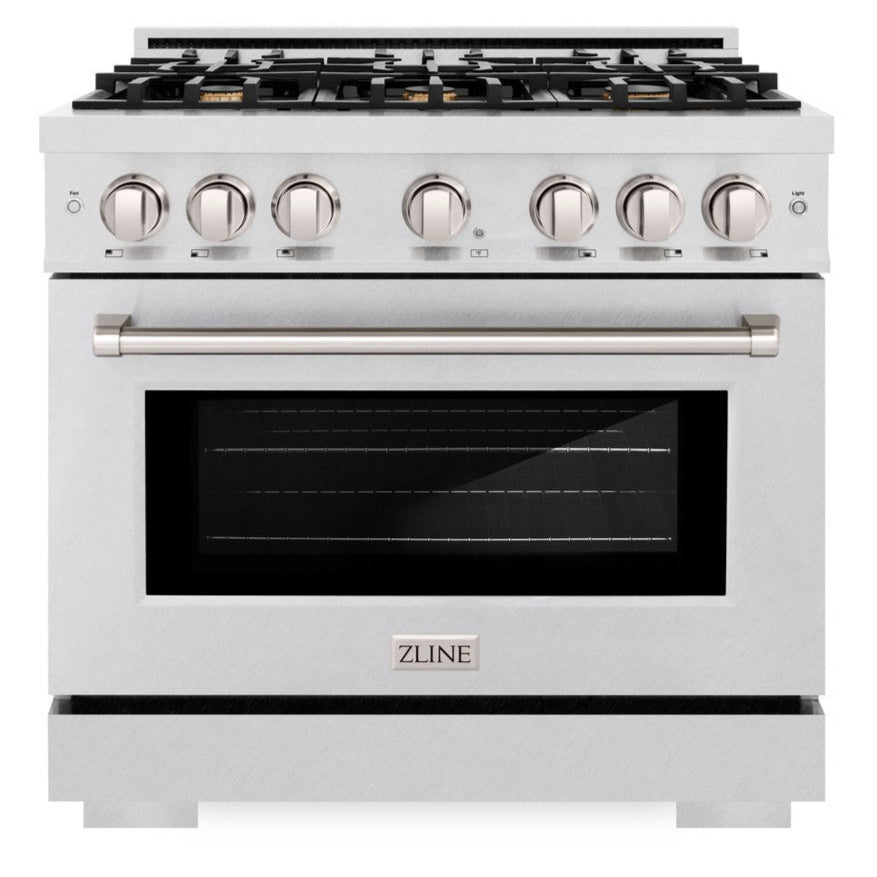 ZLINE 36" 5.2 cu. ft. Select Gas Range with Convection Gas Oven in Satin Stainless Steel with 6 Brass Burners, HGRS-BR-36