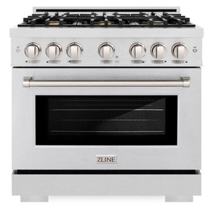 ZLINE 36" 5.2 cu. ft. Select Gas Range with Convection Gas Oven in Satin Stainless Steel with 6 Brass Burners, HGRS-BR-36