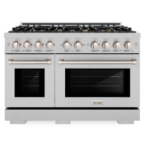 ZLINE 48" 6.7 cu. ft. Select Double Oven Gas Range in Satin Stainless Steel with 8 Brass Burners, HGRS-BR-48