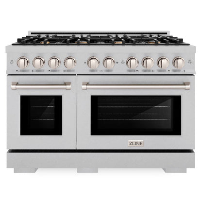 ZLINE 48" 6.7 cu. ft. Select Double Oven Gas Range in Satin Stainless Steel with 8 Brass Burners, HGRS-BR-48