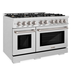 ZLINE 48" 6.7 cu. ft. Select Double Oven Gas Range in Satin Stainless Steel with 8 Brass Burners, HGRS-BR-48