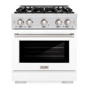 ZLINE 30" 4.2 cu. ft. Select Gas Range with 4 Burner Cooktop and Convection Gas Oven in Satin Stainless Steel with White Matte Door, HGRS-WM-30