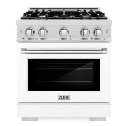 ZLINE 30" 4.2 cu. ft. Select Gas Range with 4 Burner Cooktop and Convection Gas Oven in Satin Stainless Steel with White Matte Door, HGRS-WM-30