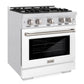 ZLINE 30" 4.2 cu. ft. Select Gas Range with 4 Burner Cooktop and Convection Gas Oven in Satin Stainless Steel with White Matte Door, HGRS-WM-30