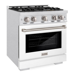 ZLINE 30" 4.2 cu. ft. Select Gas Range with 4 Burner Cooktop and Convection Gas Oven in Satin Stainless Steel with White Matte Door, HGRS-WM-30