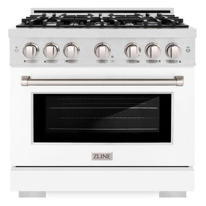 ZLINE 36" 5.2 cu. ft. Select Gas Range with 6 Burner Cooktop and Convection Gas Oven in Satin Stainless Steel with White Matte Door, HGRS-WM-36