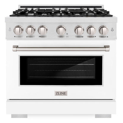 ZLINE 36" 5.2 cu. ft. Select Gas Range with 6 Burner Cooktop and Convection Gas Oven in Satin Stainless Steel with White Matte Door, HGRS-WM-36