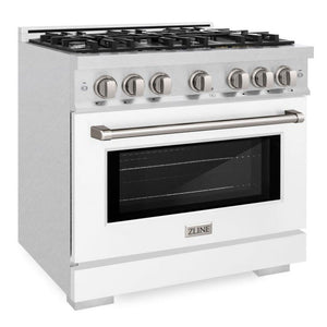 ZLINE 36" 5.2 cu. ft. Select Gas Range with 6 Burner Cooktop and Convection Gas Oven in Satin Stainless Steel with White Matte Door, HGRS-WM-36