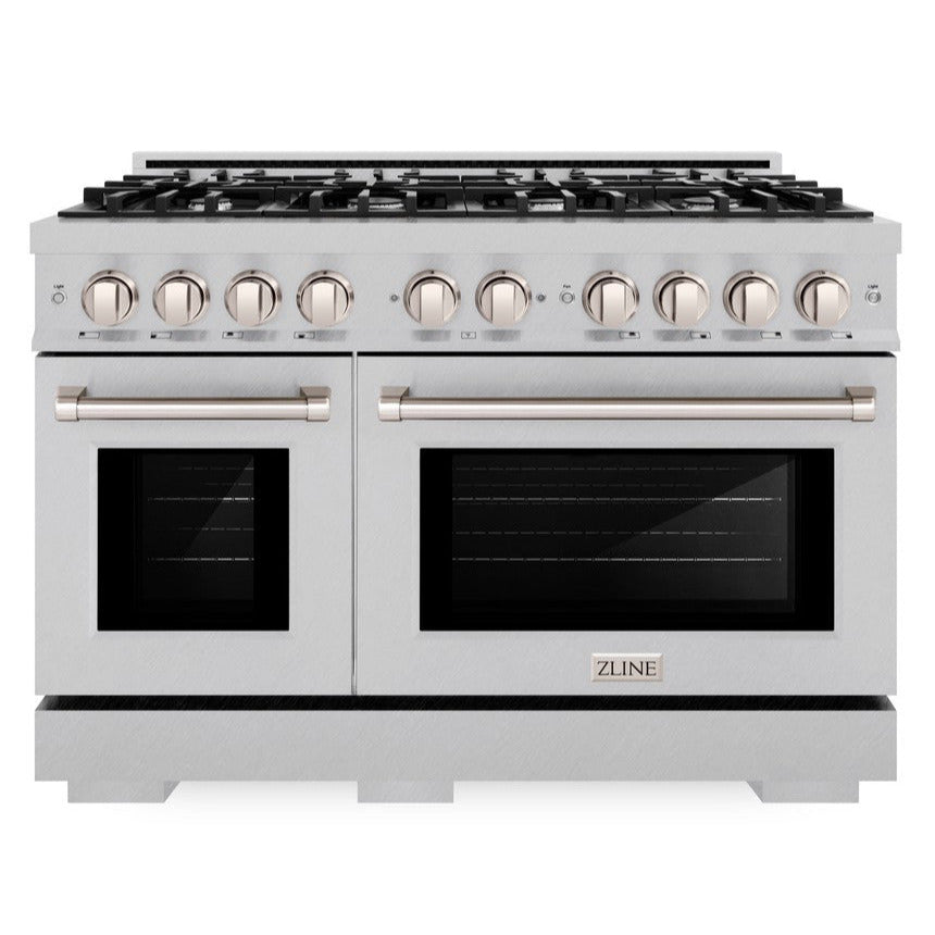 ZLINE 48" 6.7 cu. ft. Select Double Oven Gas Range with 8 Burner Cooktop in Satin Stainless Steel, HGRS-48