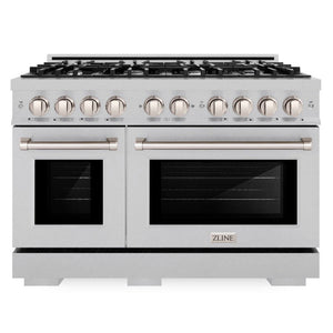 ZLINE 48" 6.7 cu. ft. Select Double Oven Gas Range with 8 Burner Cooktop in Satin Stainless Steel, HGRS-48