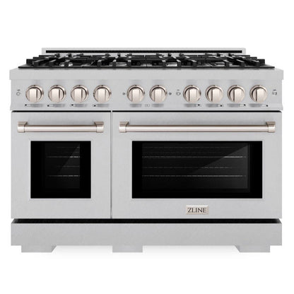 ZLINE 48" 6.7 cu. ft. Select Double Oven Gas Range with 8 Burner Cooktop in Satin Stainless Steel, HGRS-48