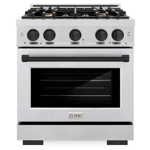 ZLINE Autograph 30" 4.2 cu. ft. Select Gas Range with 4 Burner Cooktop and Convection Gas Oven in Satin Stainless Steel and Matte Black Accents, HGRSZ-30-MB