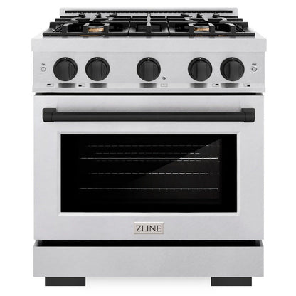 ZLINE Autograph 30" 4.2 cu. ft. Select Gas Range with 4 Burner Cooktop and Convection Gas Oven in Satin Stainless Steel and Matte Black Accents, HGRSZ-30-MB
