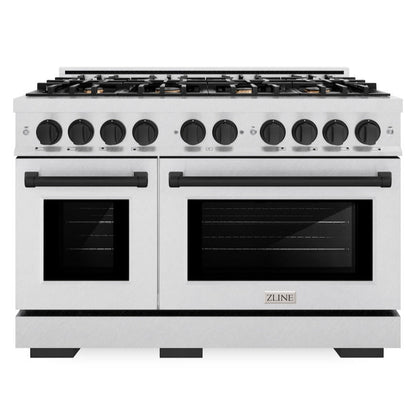 ZLINE Autograph 48" 6.7 cu. ft. Select Double Oven Gas Range with 8 Burner Cooktop in Satin Stainless Steel and Matte Black Accents, HGRSZ-48-MB