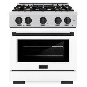 ZLINE Autograph 30" 4.2 cu. ft. Select Gas Range with 4 Burner Cooktop and Convection Gas Oven in Satin Stainless Steel with White Matte Door and Matte Black Accents, HGRSZ-WM-30-MB