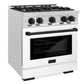 ZLINE Autograph 30" 4.2 cu. ft. Select Gas Range with 4 Burner Cooktop and Convection Gas Oven in Satin Stainless Steel with White Matte Door and Matte Black Accents, HGRSZ-WM-30-MB
