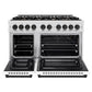 ZLINE Autograph 48" 6.7 cu. ft. Select Double Oven Gas Range with 8 Burner Cooktop in Satin Stainless Steel with White Matte Doors and Matte Black Accents, HGRSZ-WM-48-MB