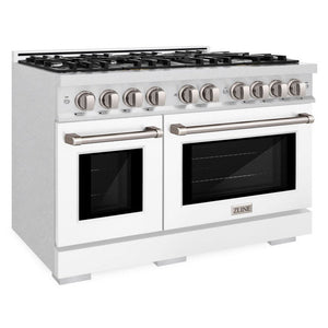 ZLINE 48" 6.7 cu. ft. Select Double Oven Gas Range with 8 Burner Cooktop in Satin Stainless Steel with White Matte Doors, HGRS-WM-48