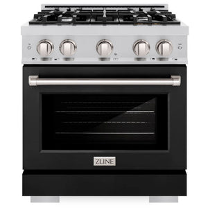 ZLINE 30" 4.2 cu. ft. Select Dual Fuel Range with 4 Burners in Stainless Steel with Black Matte Door, HDR-BLM-30