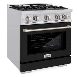 ZLINE 30" 4.2 cu. ft. Select Dual Fuel Range with 4 Burners in Stainless Steel with Black Matte Door, HDR-BLM-30