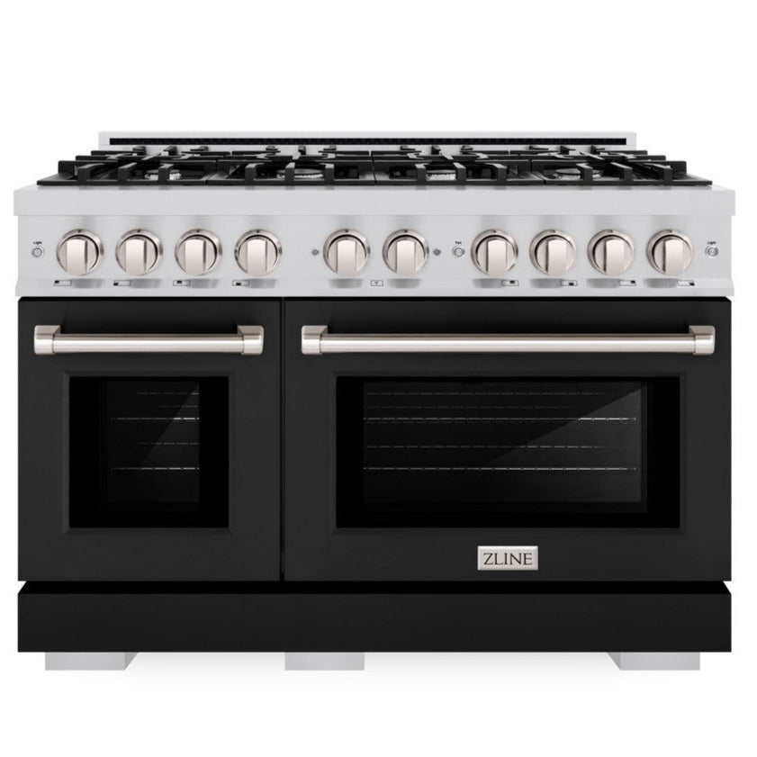 ZLINE 48" 6.7 cu. ft. Select Double Oven Gas Range with 8 Burners in Stainless Steel with Black Matte Doors, HGR-BLM-48
