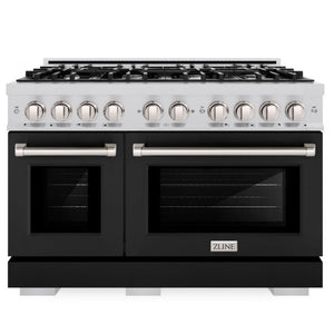 ZLINE 48" 6.7 cu. ft. Select Double Oven Gas Range with 8 Burners in Stainless Steel with Black Matte Doors, HGR-BLM-48