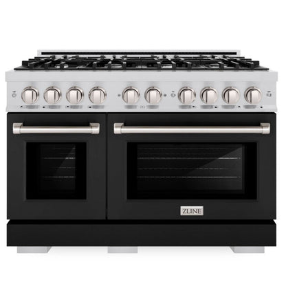 ZLINE 48" 6.7 cu. ft. Select Double Oven Gas Range with 8 Burners in Stainless Steel with Black Matte Doors, HGR-BLM-48