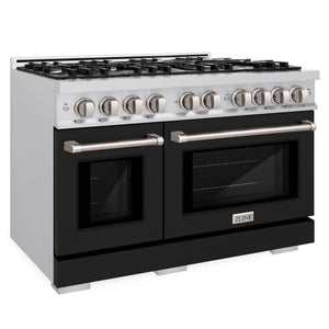 ZLINE 48" 6.7 cu. ft. Select Double Oven Gas Range with 8 Burners in Stainless Steel with Black Matte Doors, HGR-BLM-48