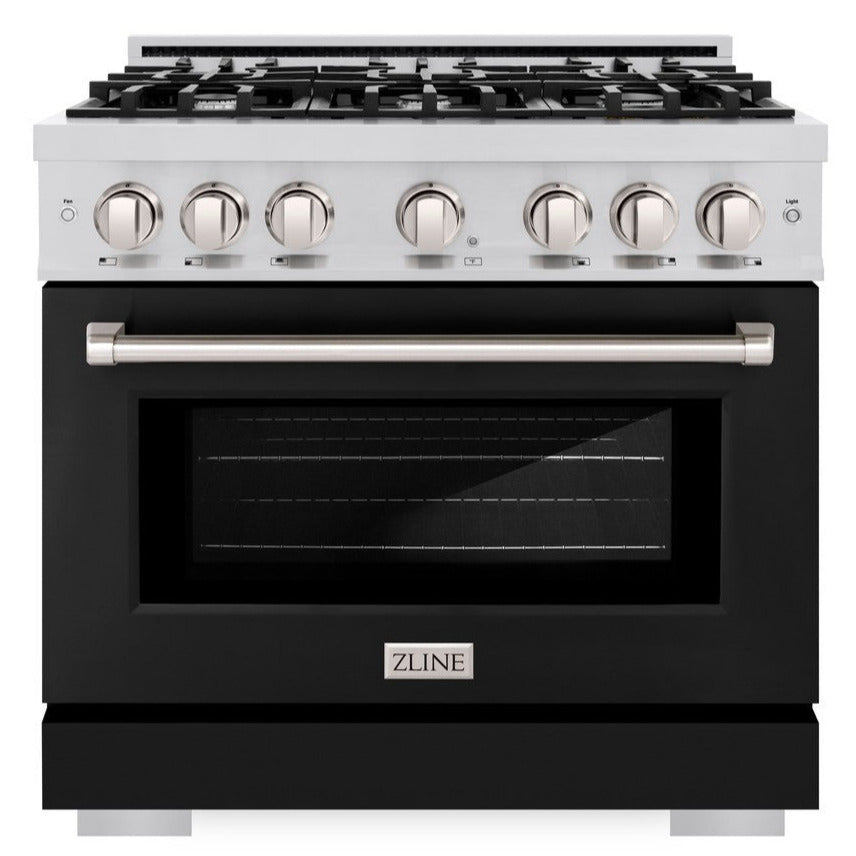 ZLINE 36" 5.2 cu. ft. Select Dual Fuel Range with 6 Burners in Stainless Steel with Black Matte Door, HDR-BLM-36