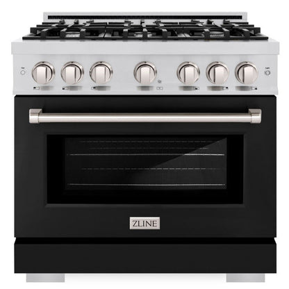 ZLINE 36" 5.2 cu. ft. Select Dual Fuel Range with 6 Burners in Stainless Steel with Black Matte Door, HDR-BLM-36