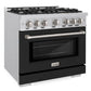 ZLINE 36" 5.2 cu. ft. Select Dual Fuel Range with 6 Burners in Stainless Steel with Black Matte Door, HDR-BLM-36