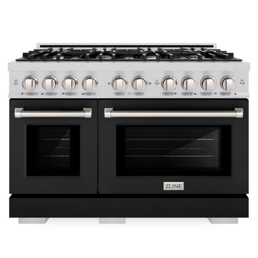 ZLINE 48" 6.7 cu. ft. Select Double Oven Dual Fuel Range with 8 Burners in Stainless Steel with Black Matte Doors, HDR-BLM-48