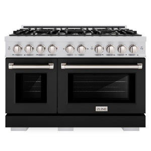 ZLINE 48" 6.7 cu. ft. Select Double Oven Dual Fuel Range with 8 Burners in Stainless Steel with Black Matte Doors, HDR-BLM-48