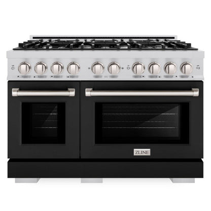 ZLINE 48" 6.7 cu. ft. Select Double Oven Dual Fuel Range with 8 Burners in Stainless Steel with Black Matte Doors, HDR-BLM-48
