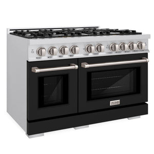 ZLINE 48" 6.7 cu. ft. Select Double Oven Dual Fuel Range with 8 Burners in Stainless Steel with Black Matte Doors, HDR-BLM-48