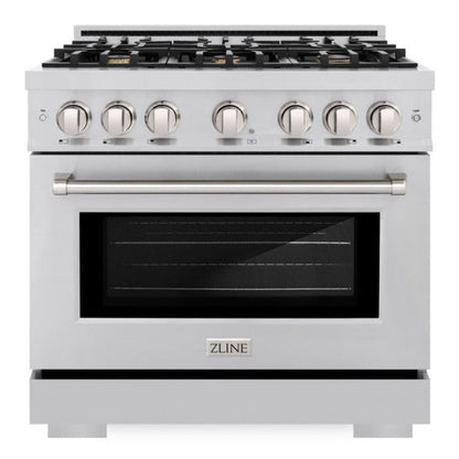 ZLINE 36" 5.2 cu. ft. Select Dual Fuel Range withs in Stainless Steel with 6 Brass Burners, HDR-BR-36