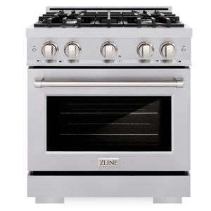 ZLINE 30" 4.2 cu. ft. Select Dual Fuel Range with 4 Burner Gas Cooktop and Electric Convection Oven in Satin Stainless Steel, HDRS-30