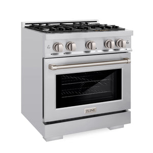 ZLINE 30" 4.2 cu. ft. Select Dual Fuel Range with 4 Burner Gas Cooktop and Electric Convection Oven in Satin Stainless Steel, HDRS-30