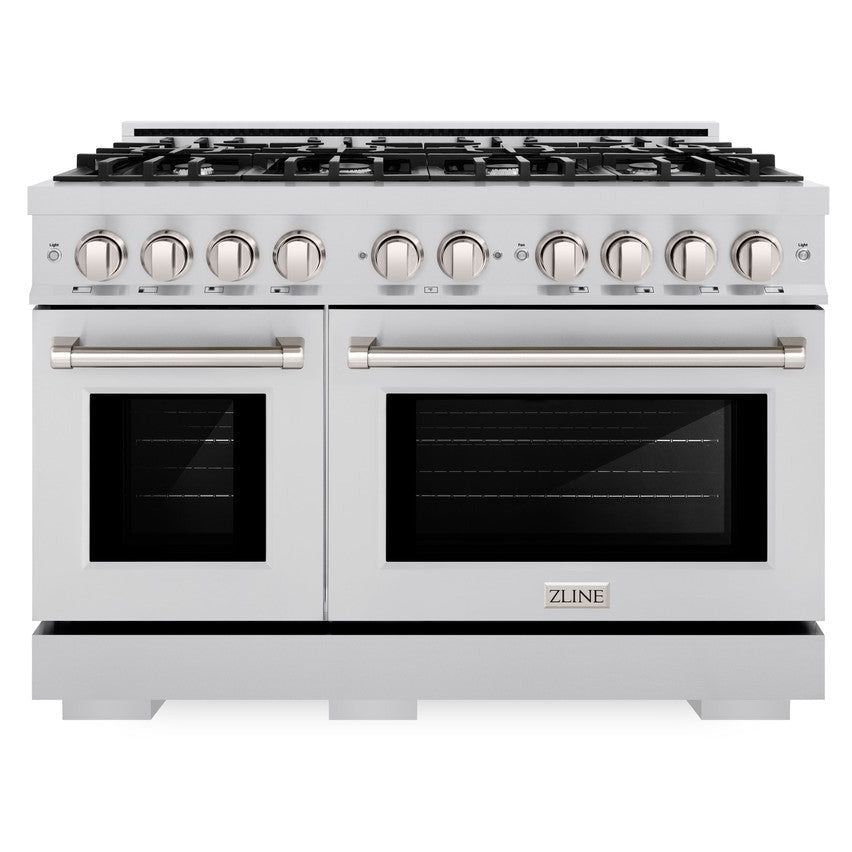 ZLINE 48" 6.7 cu. ft. Select Double Oven Dual Fuel Range with 8 Burner Gas Cooktop in Satin Stainless Steel, HDRS-48