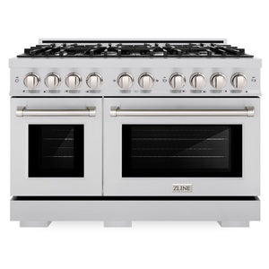 ZLINE 48" 6.7 cu. ft. Select Double Oven Dual Fuel Range with 8 Burner Gas Cooktop in Satin Stainless Steel, HDRS-48