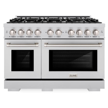 ZLINE 48" 6.7 cu. ft. Select Double Oven Dual Fuel Range with 8 Burner Gas Cooktop in Satin Stainless Steel, HDRS-48