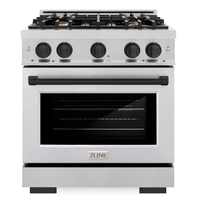 ZLINE Autograph 30" 4.2 cu. ft. Select Dual Fuel Range with 4 Burners in Stainless Steel with Matte Black Accents, HDRZ-30-MB