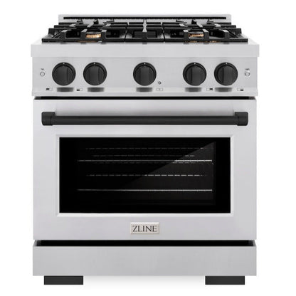 ZLINE Autograph 30" 4.2 cu. ft. Select Dual Fuel Range with 4 Burners in Stainless Steel with Matte Black Accents, HDRZ-30-MB