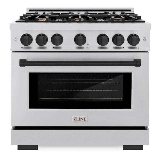 ZLINE Autograph 36" 5.2 cu. ft. Select Dual Fuel Range with 6 Burners in Stainless Steel with Matte Black Accents, HDRZ-36-MB