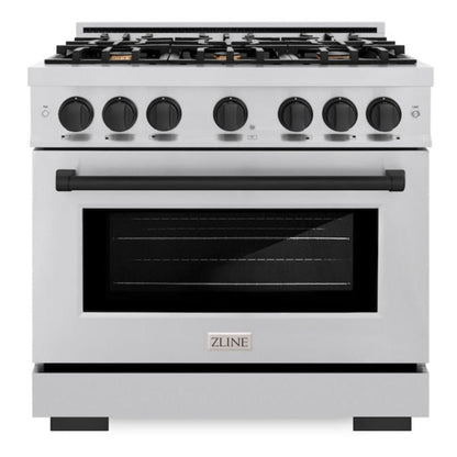 ZLINE Autograph 36" 5.2 cu. ft. Select Dual Fuel Range with 6 Burners in Stainless Steel with Matte Black Accents, HDRZ-36-MB