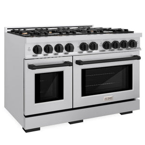 ZLINE Autograph 48" 6.7 cu. ft. Select Double Oven Dual Fuel Range with 8 Burners in Stainless Steel and Matte Black Accents, HDRZ-48-MB