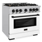 ZLINE Autograph 36" 5.2 cu. ft. Select Dual Fuel Range with 6 Burners in Stainless Steel with White Matte Door and Matte Black Accents, HDRZ-WM-36-MB