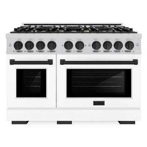 ZLINE Autograph 48" 6.7 cu. ft. Select Double Oven Dual Fuel Range with 8 Burners in Stainless Steel with White Matte Door and Matte Black Accents, HDRZ-WM-48-MB