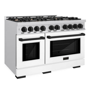 ZLINE Autograph 48" 6.7 cu. ft. Select Double Oven Dual Fuel Range with 8 Burners in Stainless Steel with White Matte Door and Matte Black Accents, HDRZ-WM-48-MB