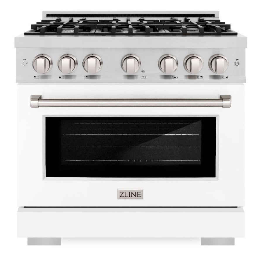 ZLINE 36" 5.2 cu. ft. Select Dual Fuel Range with 6 Burners in Stainless Steel with White Matte Door, HDR-WM-36